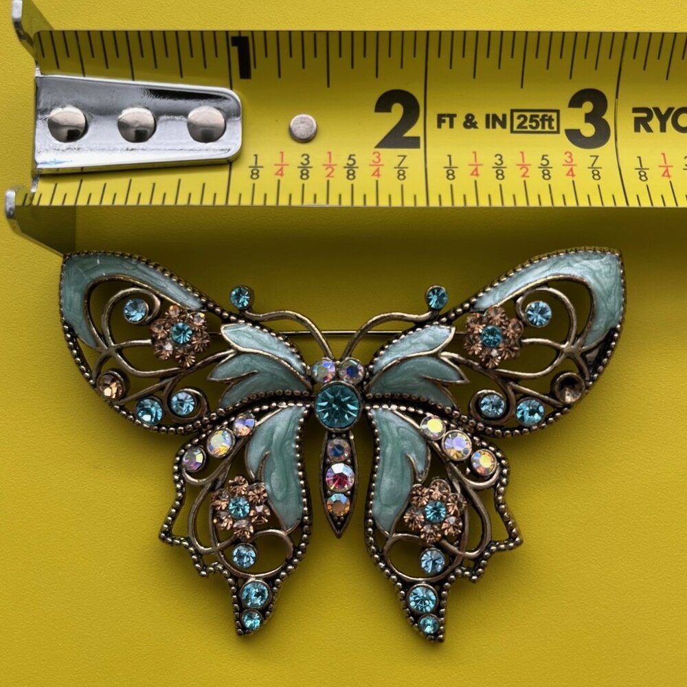 Bundle - Avon Rhinestone Butterfly Brooch, Aquamarine and Multicolor, 3x2 inches - Picture 6 of 9